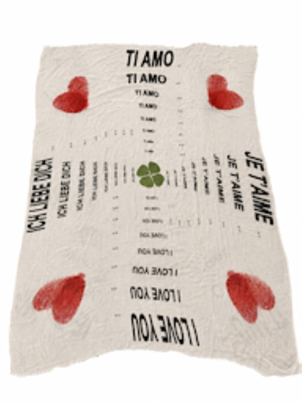 Faliero Sarti Je T’aime Hearts & Clover Modal Silk Scarf Shawl White 70” x 30”